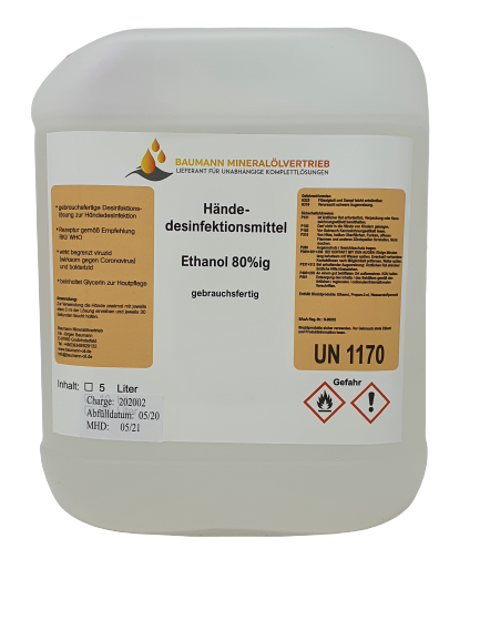 Händedesinfektionsmittel Ethanol 80%ig - 5 l Kanister